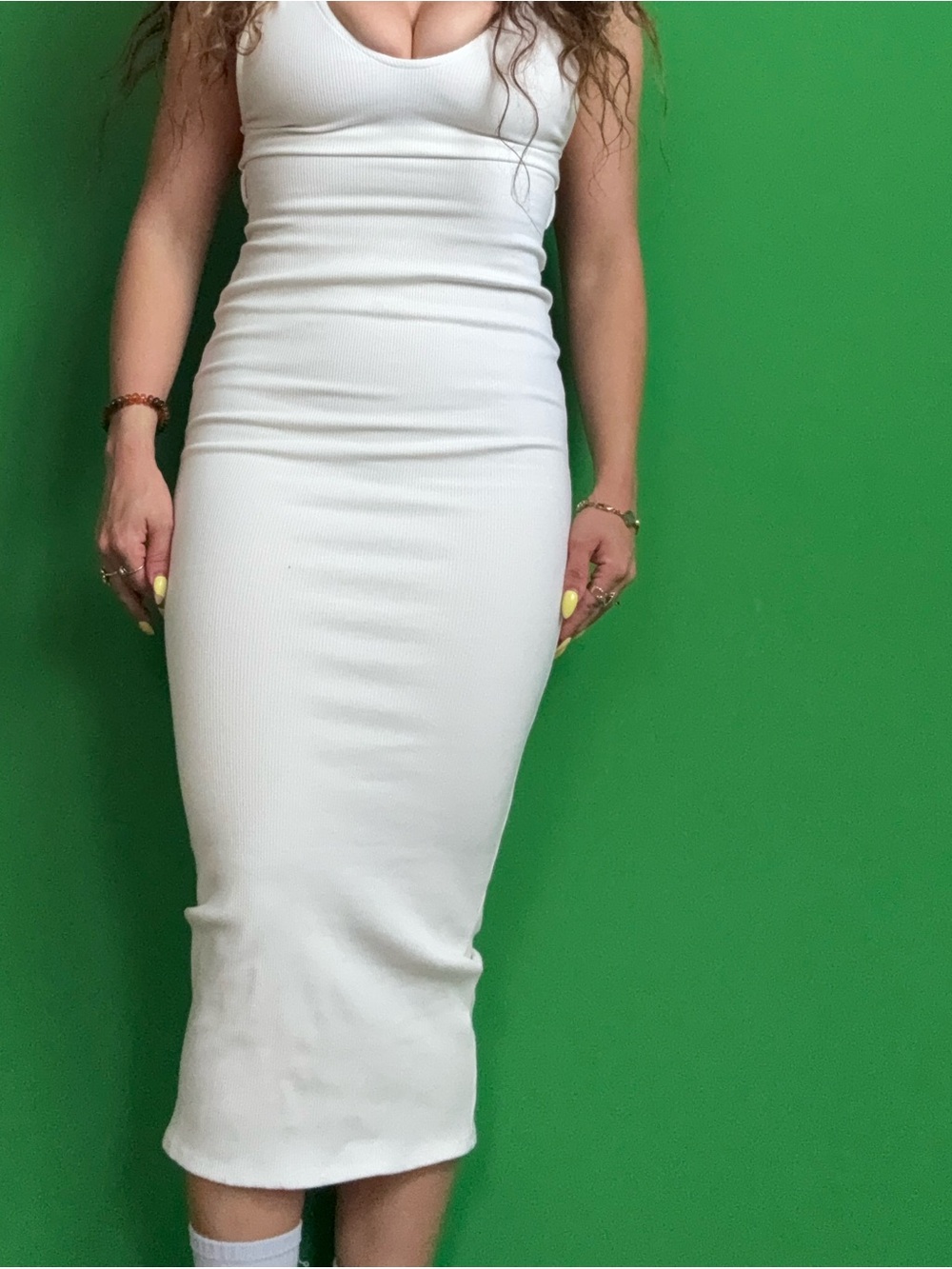 Brand new  Scoop Neck Midi Dress in Cream